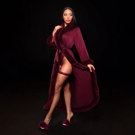 RENAISSANCE SATIN ROBE - CHERRY WINE